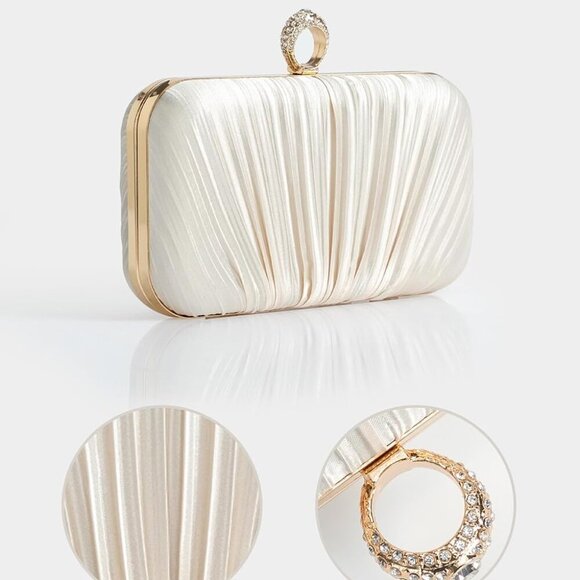 Women’s Satin Clutch Purse Pleated Evening Bag for Prom Weddings Parties - Picture 2 of 7